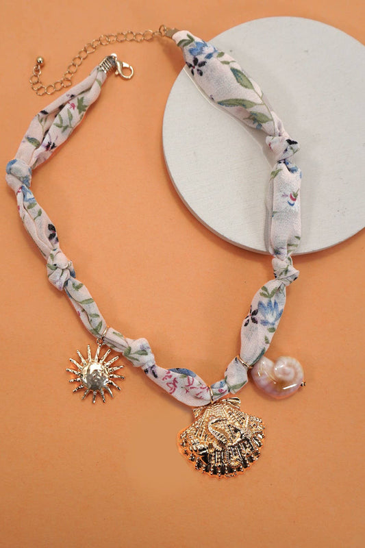 SCARF CHARM NECKLACE-SEASHELL SUN CERAMIC SHELL