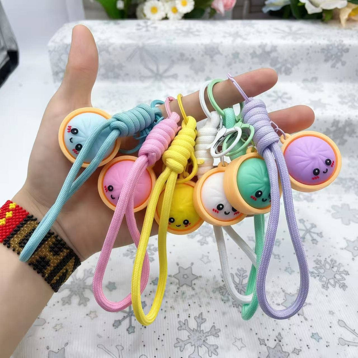 Cute Dumpling Character Wristlet Keychains 6Pc Set | 40KC191