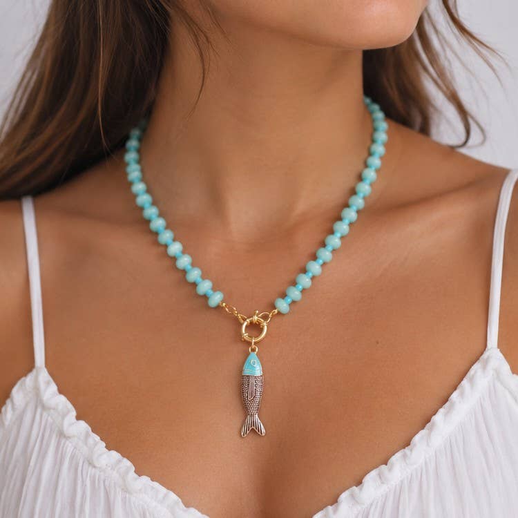 Stainless Steel Tarnish Free Fish Beaded Necklaces| 40NK9752