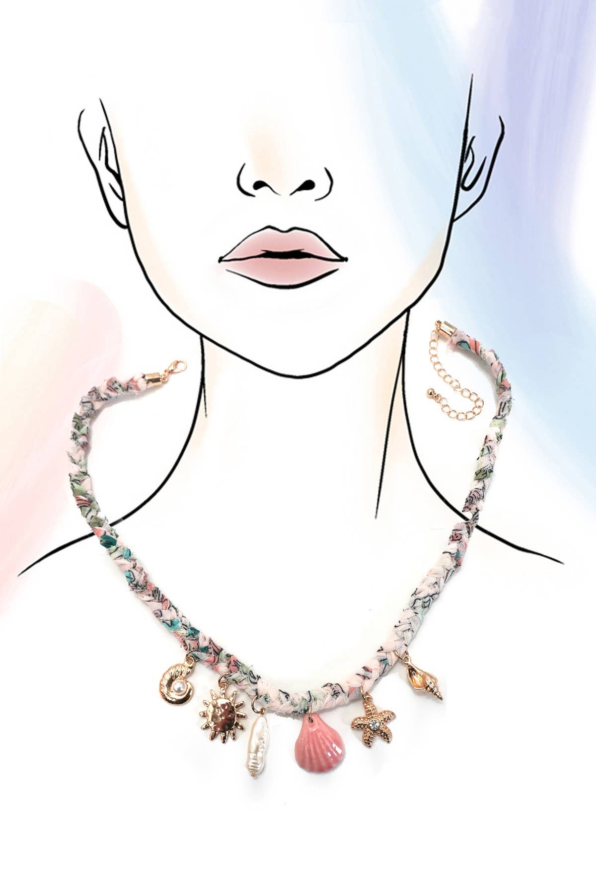 SCARF CHARM NECKLACE-STARFISH SEASHELL SUN | 80N92333