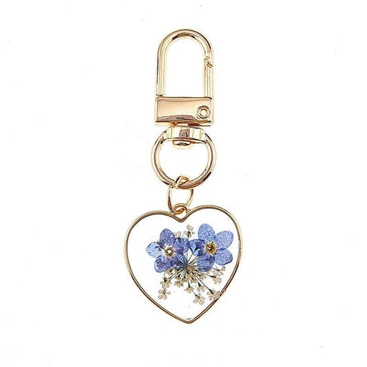 BAG CHARM-PRESSED DRIED FLOWER HEART ROUND | keychain
