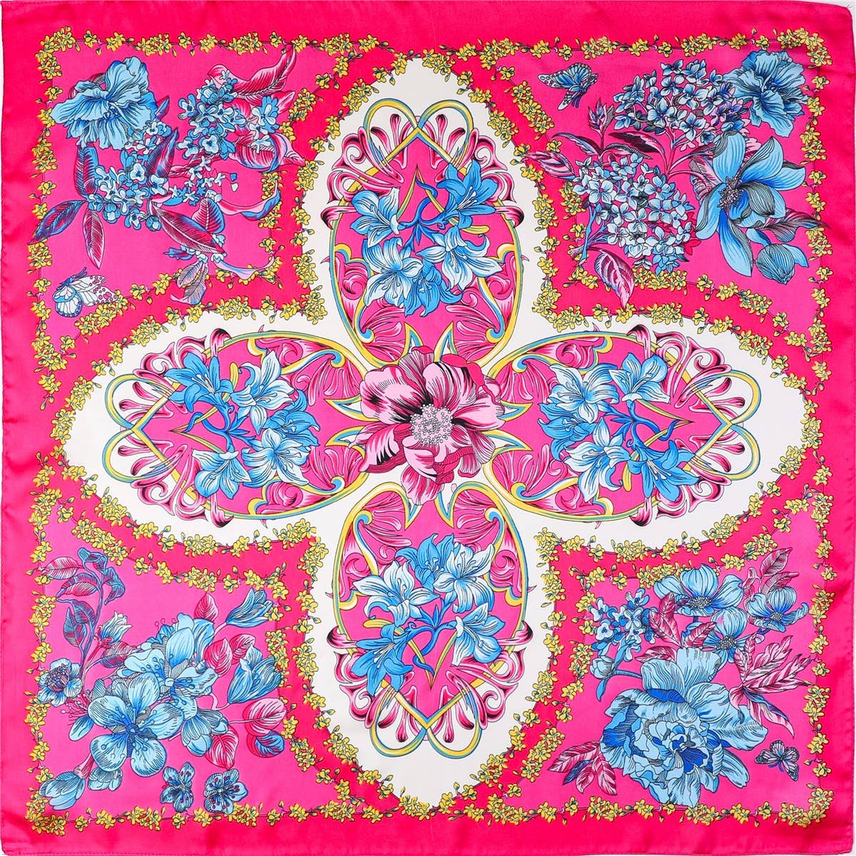 Vibrant Pink Floral Silk-Feel Scarf | 40SC705