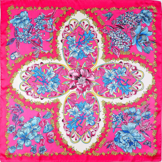 Vibrant Pink Floral Silk-Feel Scarf | 40SC705