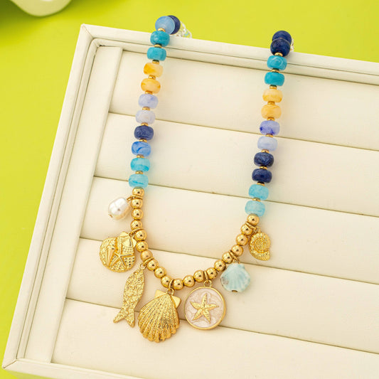 Nautical Blue Beaded Sealife Charm Necklace | 80N92927
