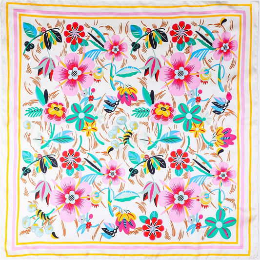Multi-Color Floral Silk-Feel Scarf | 40SC704