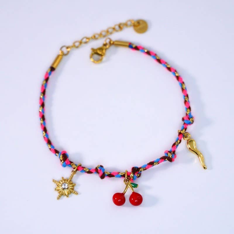 18K STAINLESS STEEL CORDED CHARM BRACELET | 40B5190