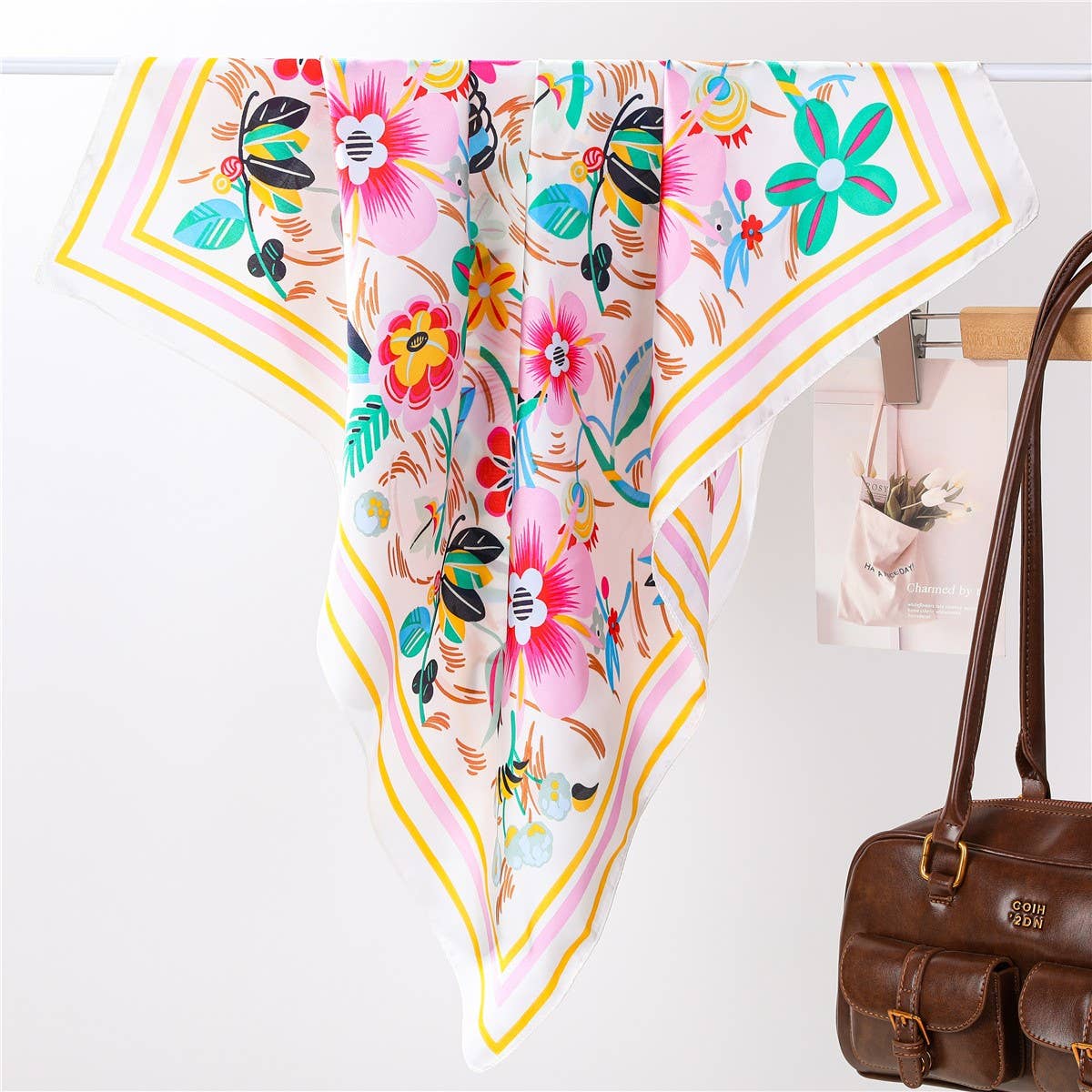 Multi-Color Floral Silk-Feel Scarf | 40SC704
