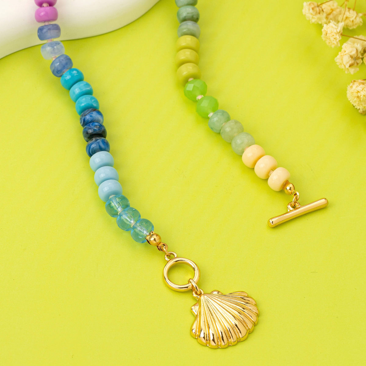 Rainbow Beaded Seashell Charm Necklace | 80N92899