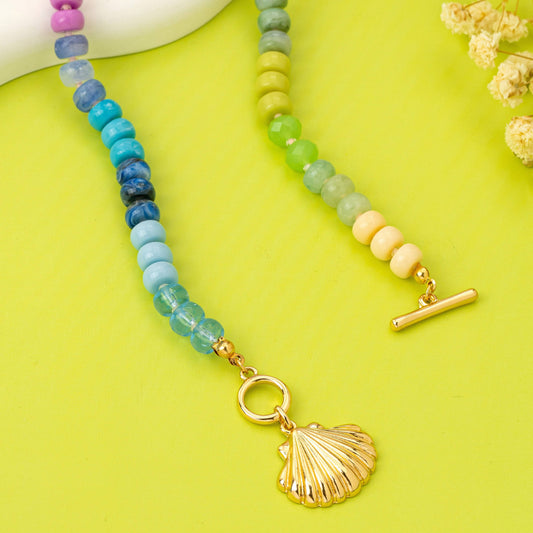 Rainbow Beaded Seashell Charm Necklace | 80N92899