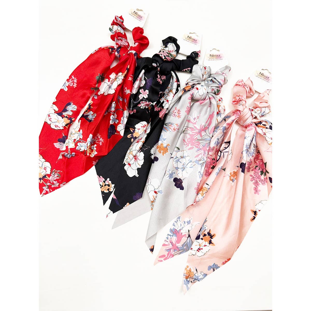 Satin Elegant Floral Long Tail Hair Scrunchie