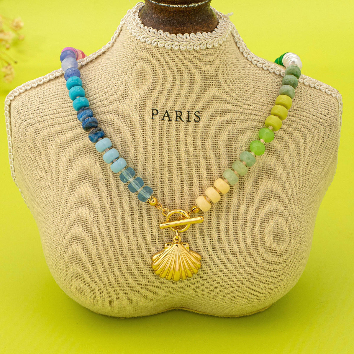 Rainbow Beaded Seashell Charm Necklace | 80N92899