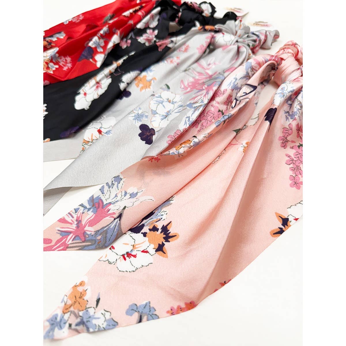 Satin Elegant Floral Long Tail Hair Scrunchie