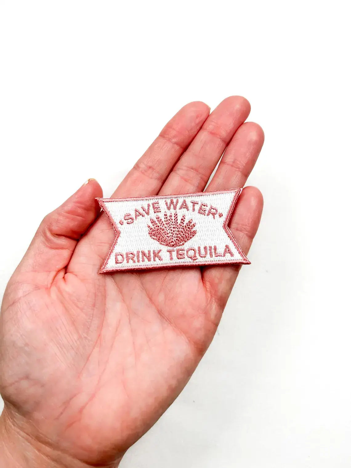 Save Water Drink Tequila Pink and White Iron-On Patch Bars