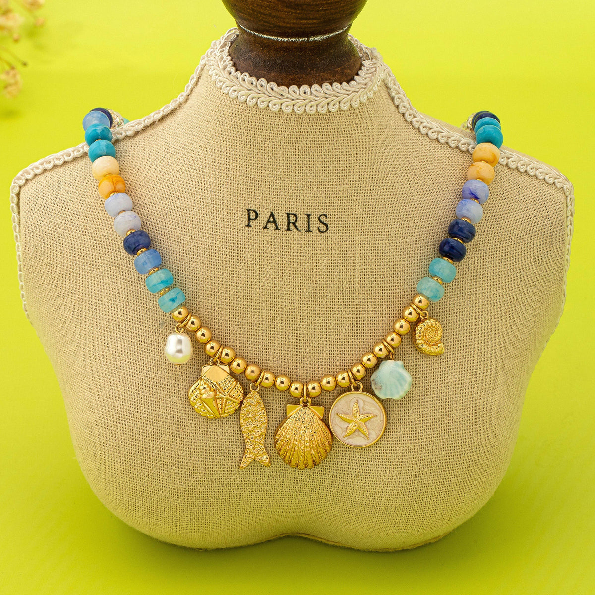 Nautical Blue Beaded Sealife Charm Necklace | 80N92927