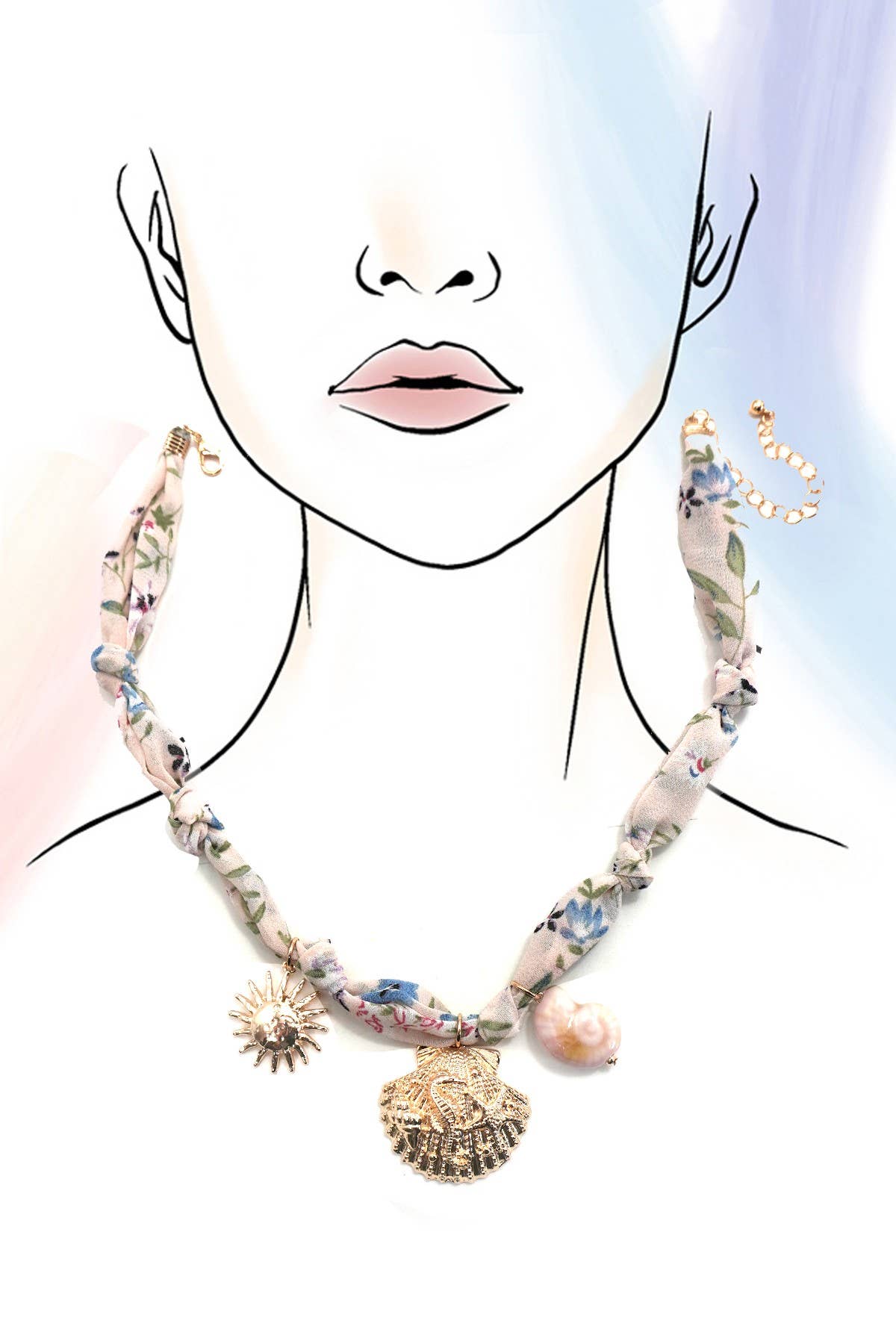 SCARF CHARM NECKLACE-SEASHELL SUN CERAMIC SHELL