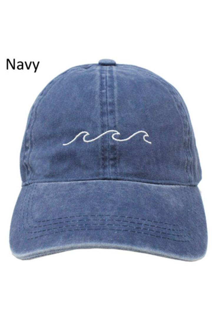"Waves" Embroidery Washed Baseball Cap hat