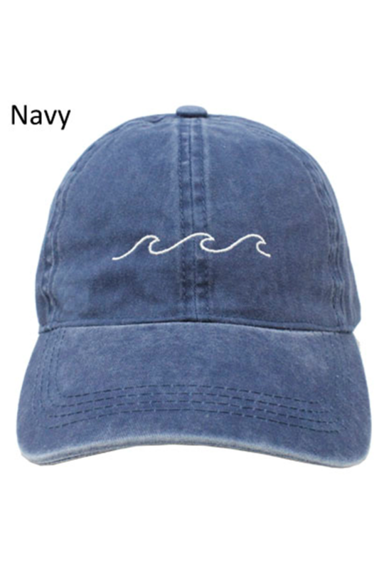 "Waves" Embroidery Washed Baseball Cap hat