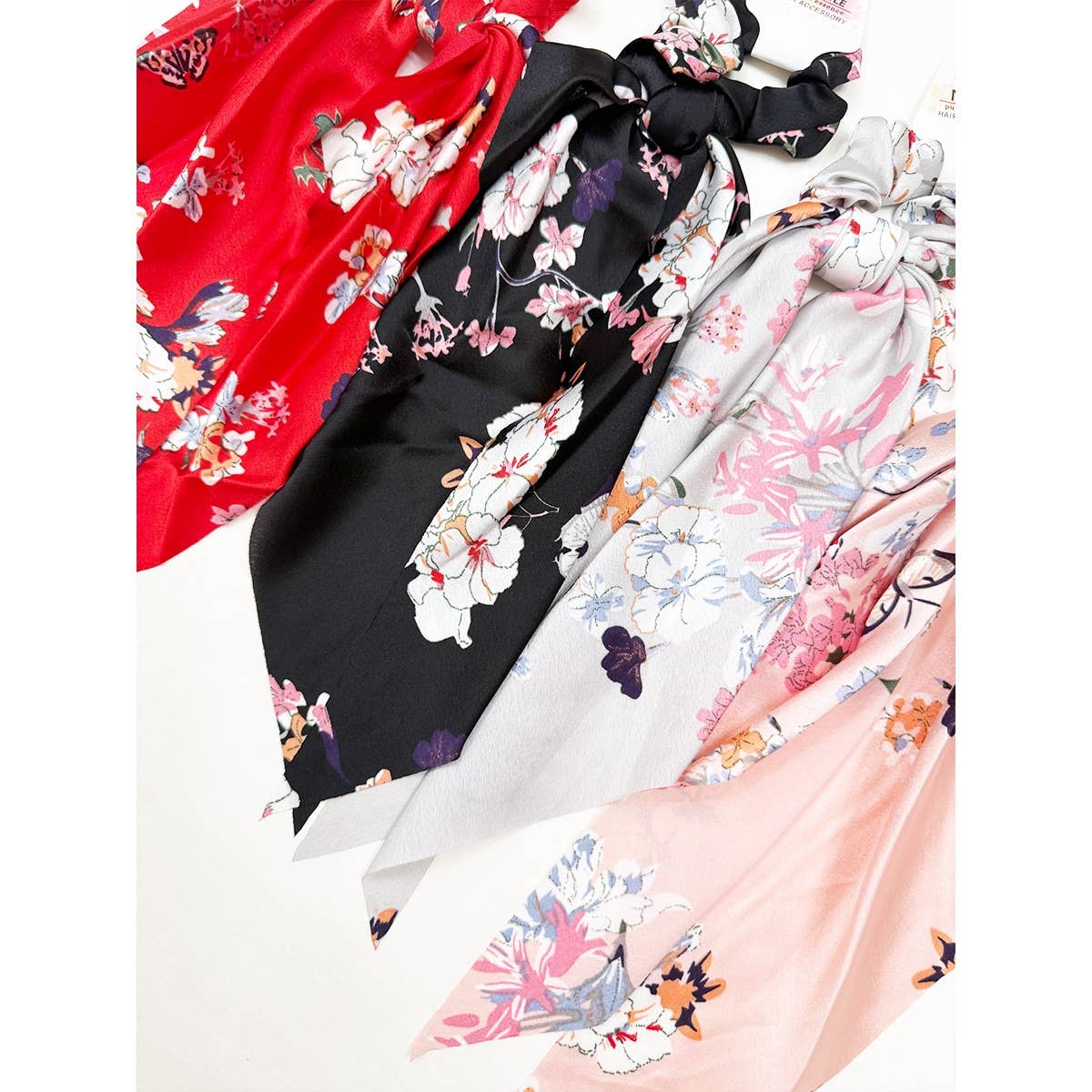 Satin Elegant Floral Long Tail Hair Scrunchie