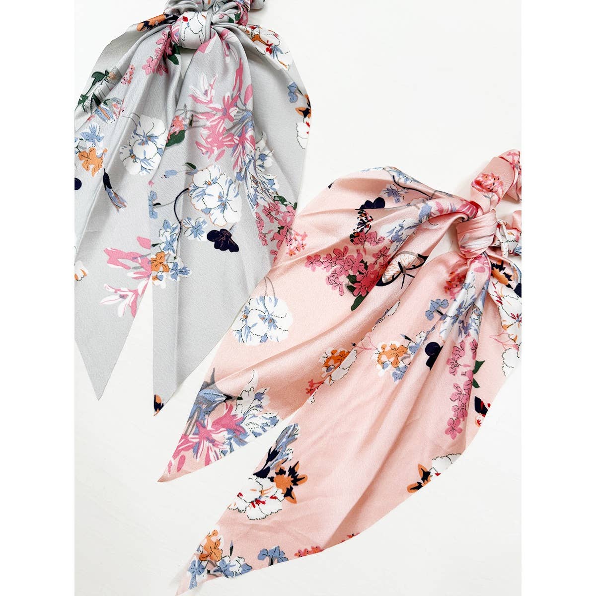 Satin Elegant Floral Long Tail Hair Scrunchie