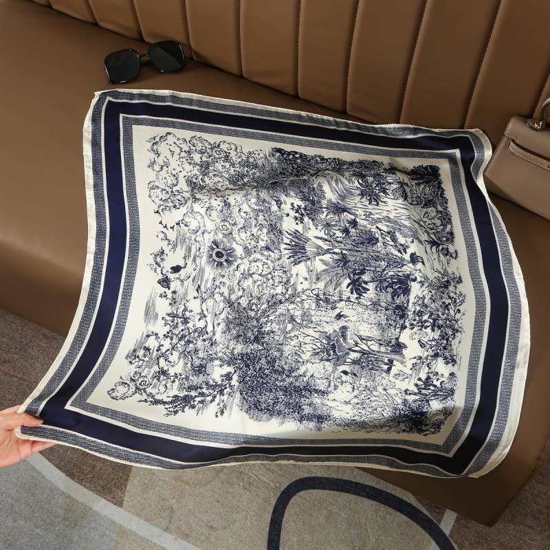 LARGE FLORAL TOILE PRINT BANDANA SCARF | 40SC653