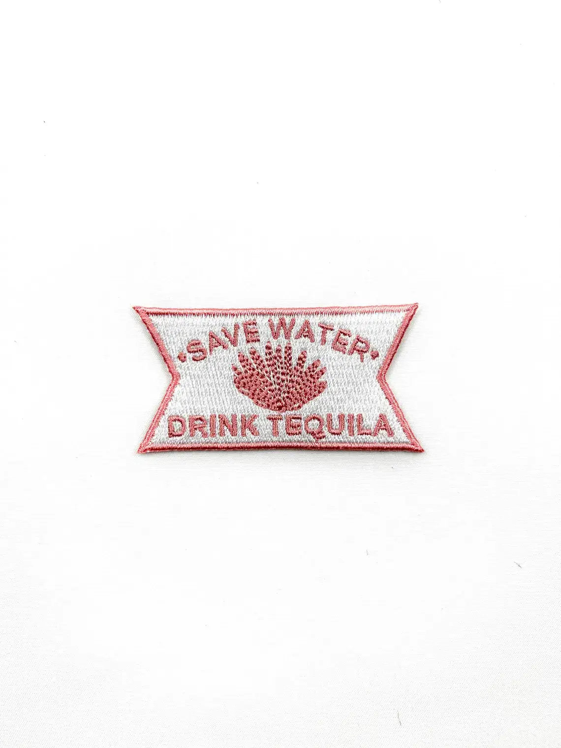Save Water Drink Tequila Pink and White Iron-On Patch Bars