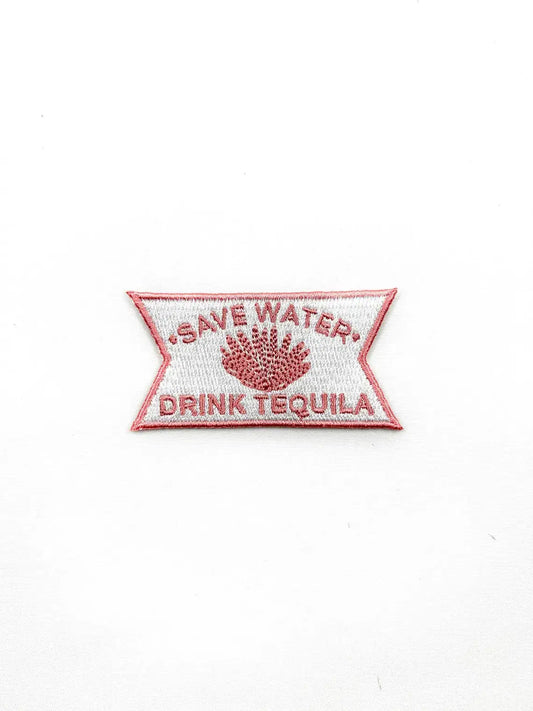 Save Water Drink Tequila Pink and White Iron-On Patch Bars