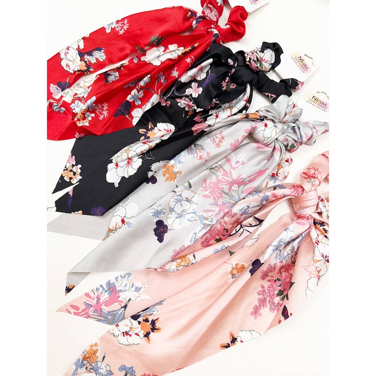 Satin Elegant Floral Long Tail Hair Scrunchie