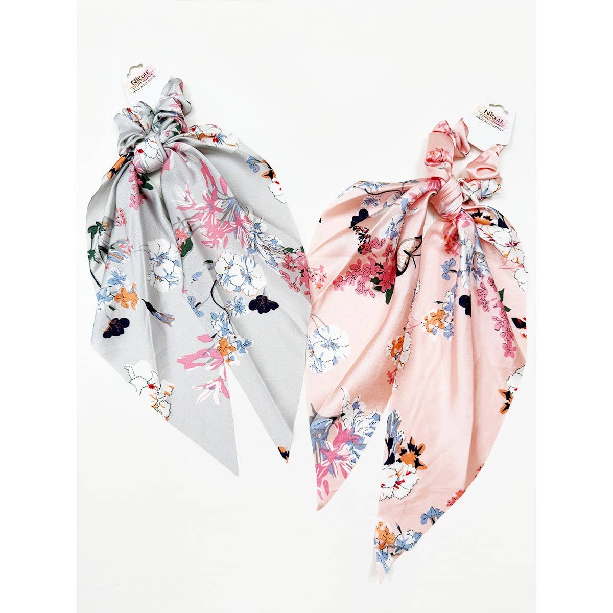 Satin Elegant Floral Long Tail Hair Scrunchie