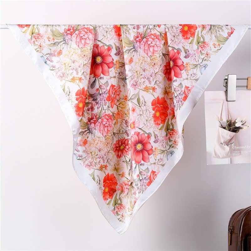 Garden Silk-Satin Scarf - Botanical Floral Bandana | 40SC720