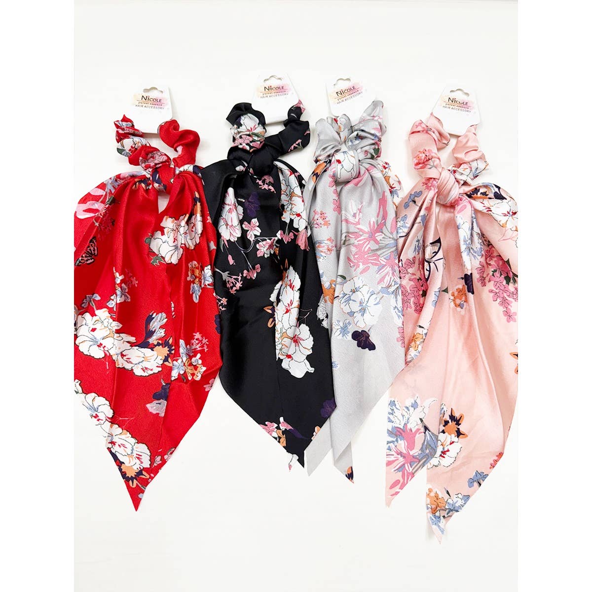 Satin Elegant Floral Long Tail Hair Scrunchie