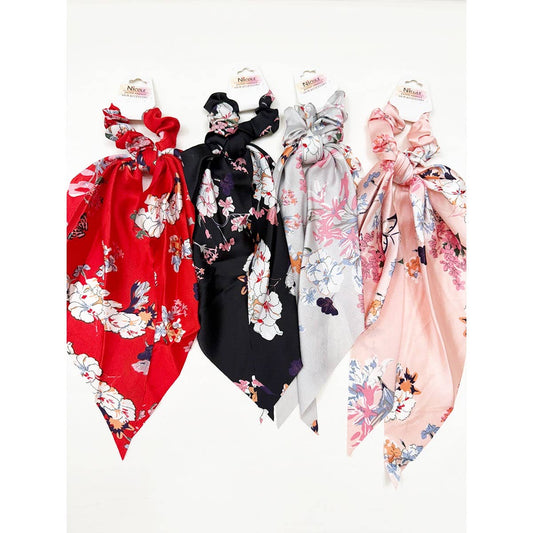 Satin Elegant Floral Long Tail Hair Scrunchie