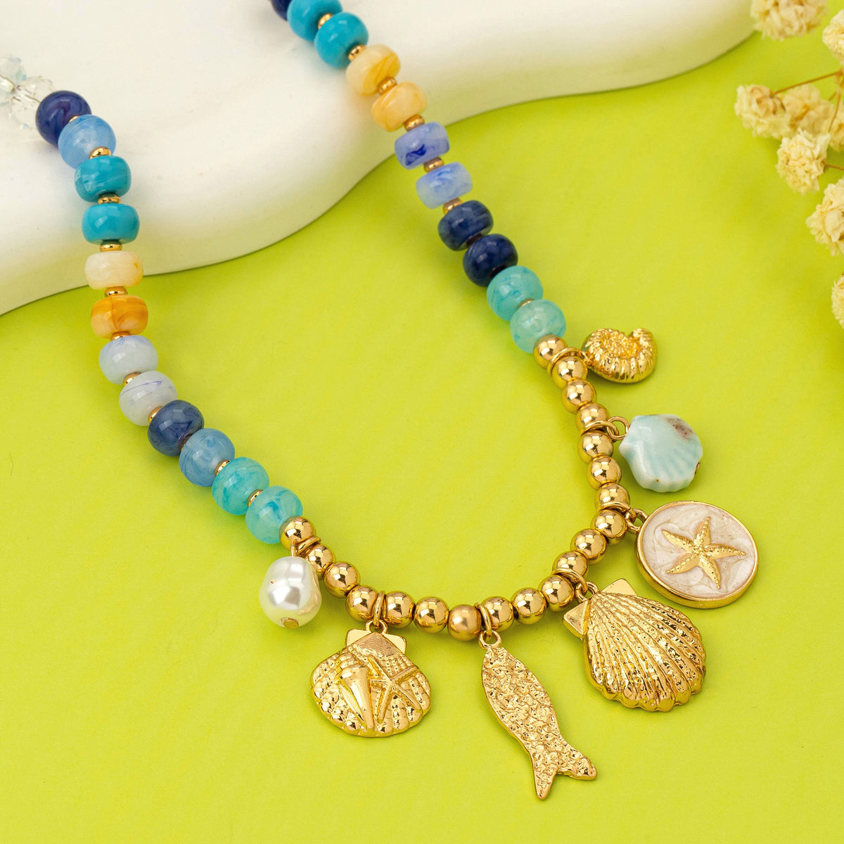 Nautical Blue Beaded Sealife Charm Necklace | 80N92927