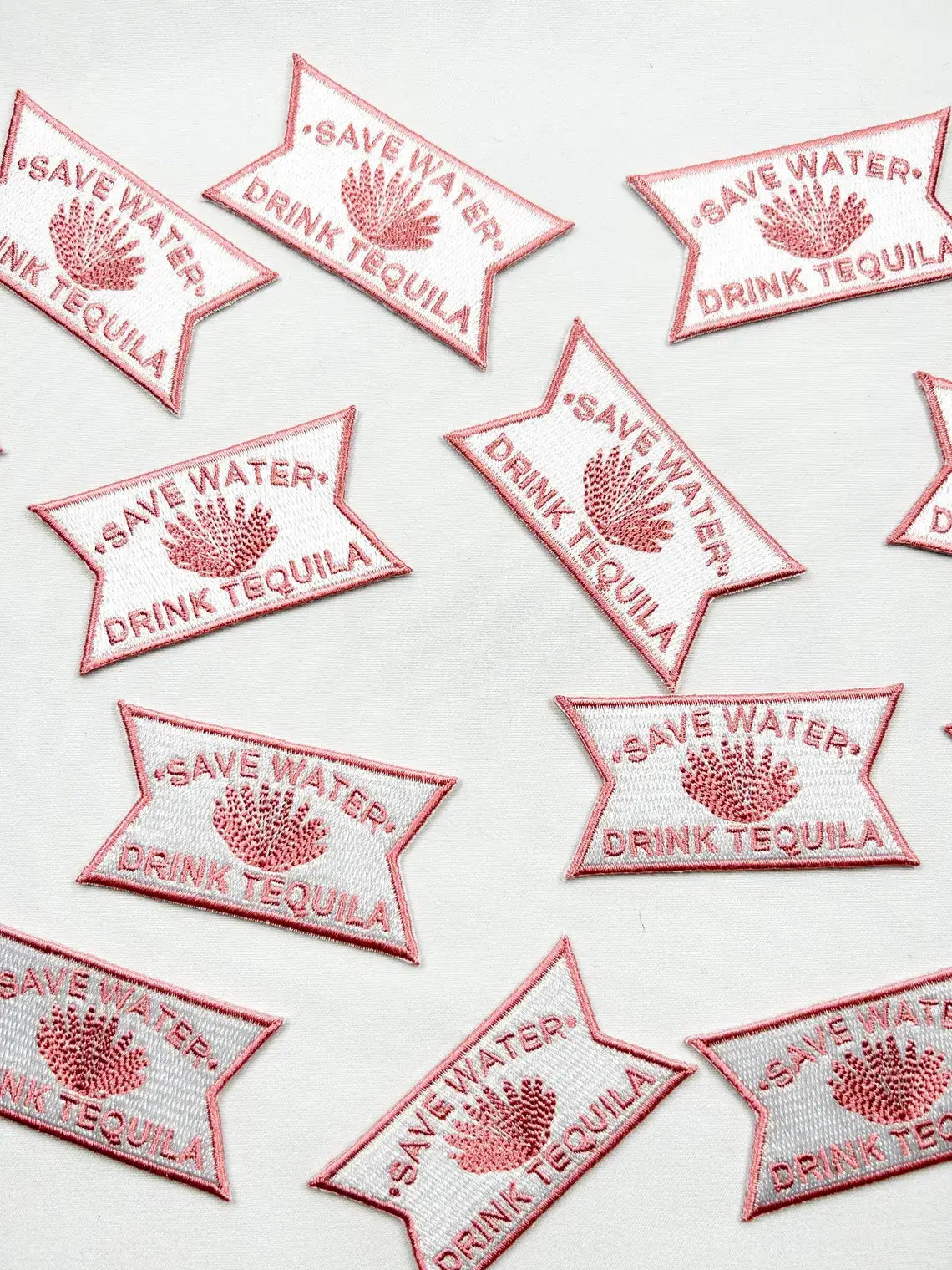 Save Water Drink Tequila Pink and White Iron-On Patch Bars