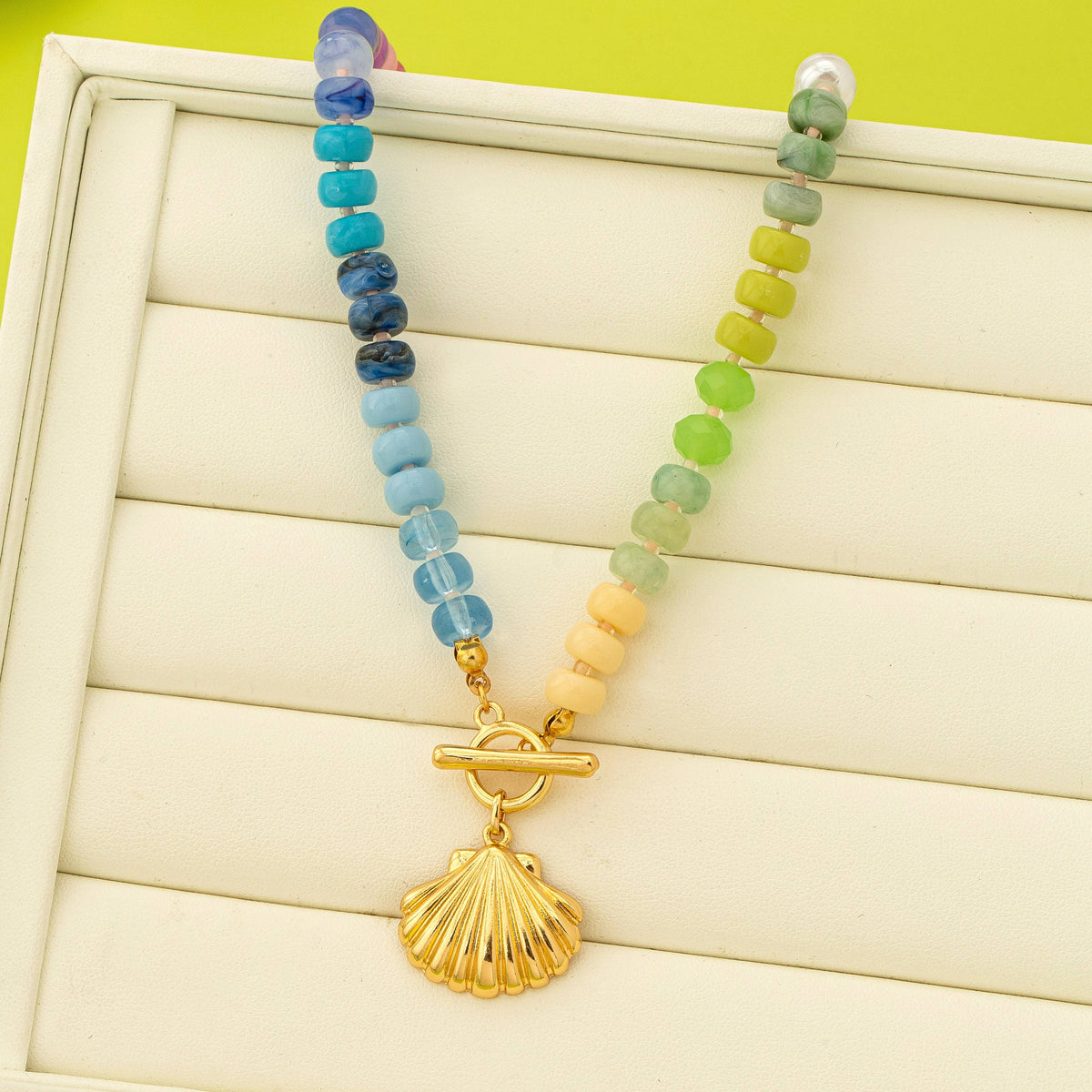 Rainbow Beaded Seashell Charm Necklace | 80N92899
