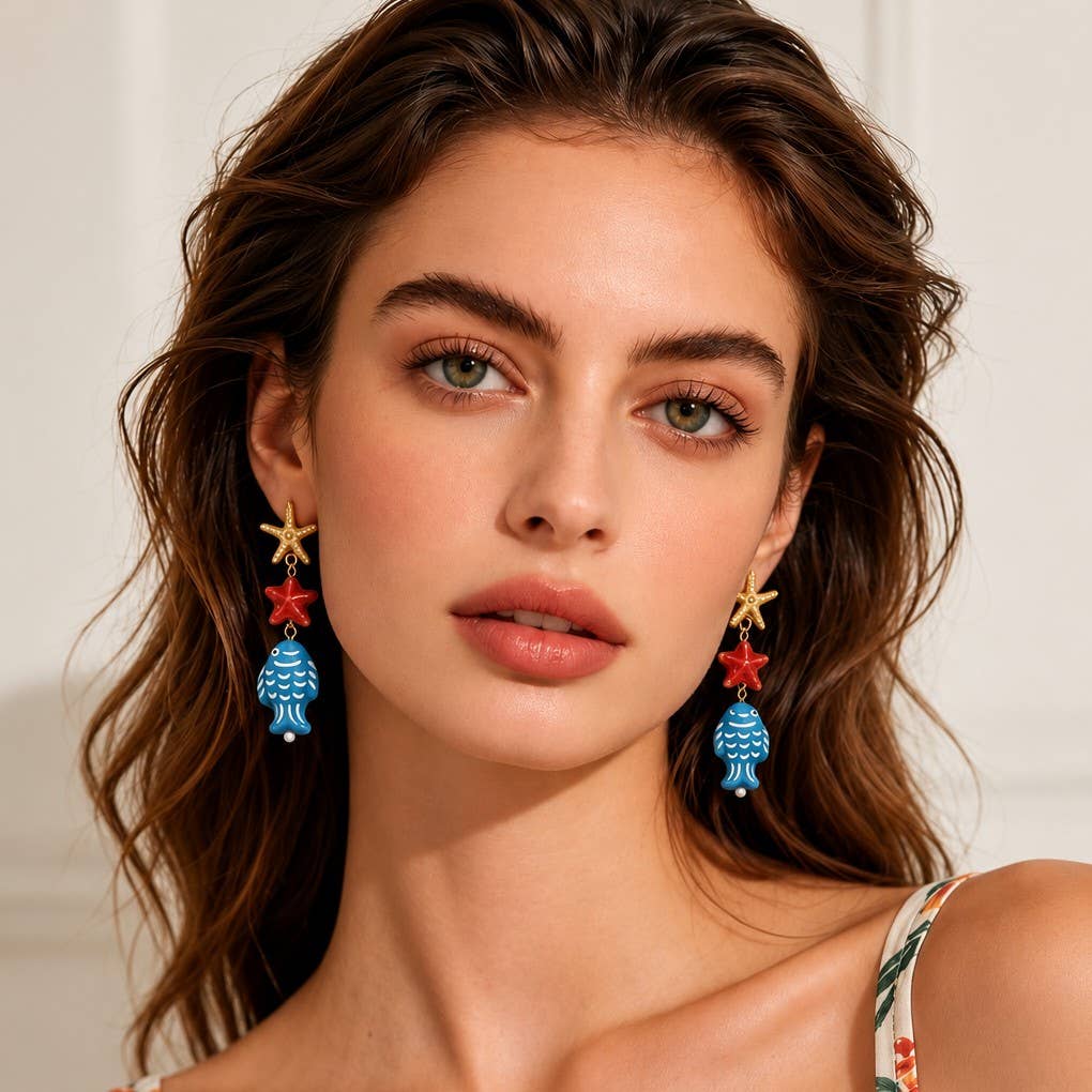 Under the Sea Ceramic Fish & Starfish Drop Earrings | 40E538