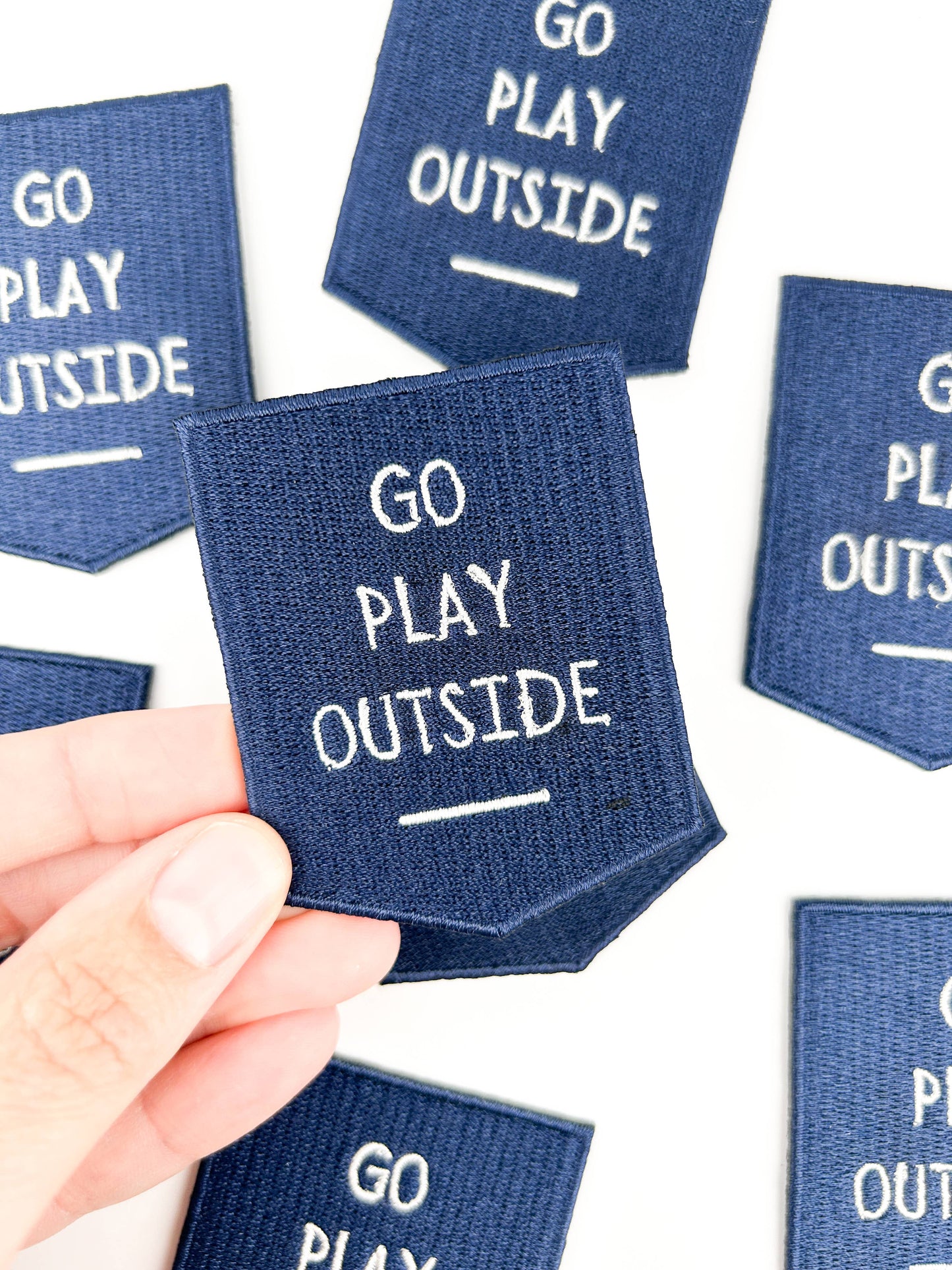 Navy Go Play Outside Iron-On Patch Embroidered Patch Nature