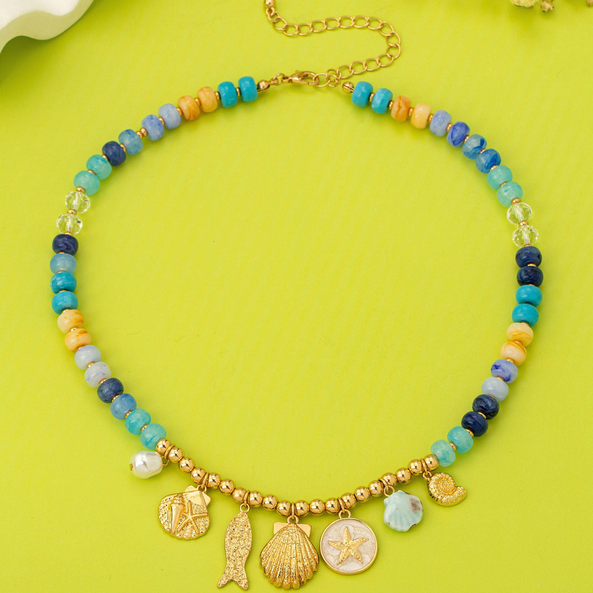 Nautical Blue Beaded Sealife Charm Necklace | 80N92927