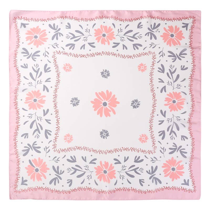 Floral Print Silk-Finish Bandana Scarf | 40SC719