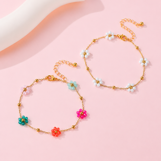 SUMMER MULTI BEADED FLOWER CHARM BRACELETS | 40B108