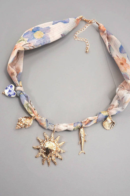 SCARF CHARM NECKLACE-SUN FISH SEASHELL