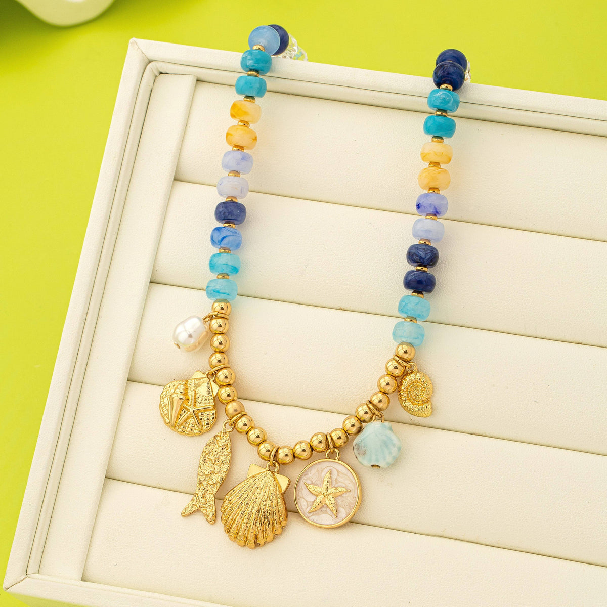 Nautical Blue Beaded Sealife Charm Necklace | 80N92927