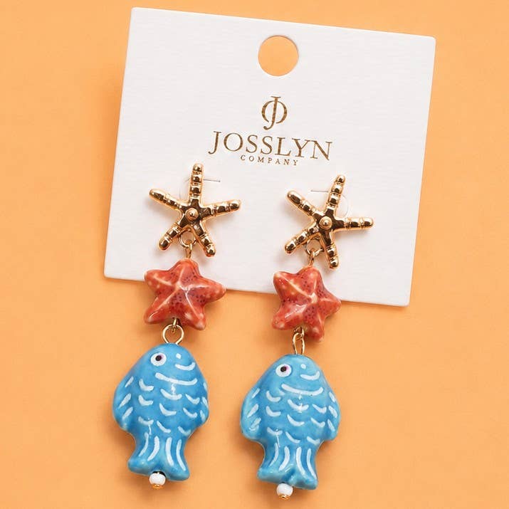 Under the Sea Ceramic Fish & Starfish Drop Earrings | 40E538