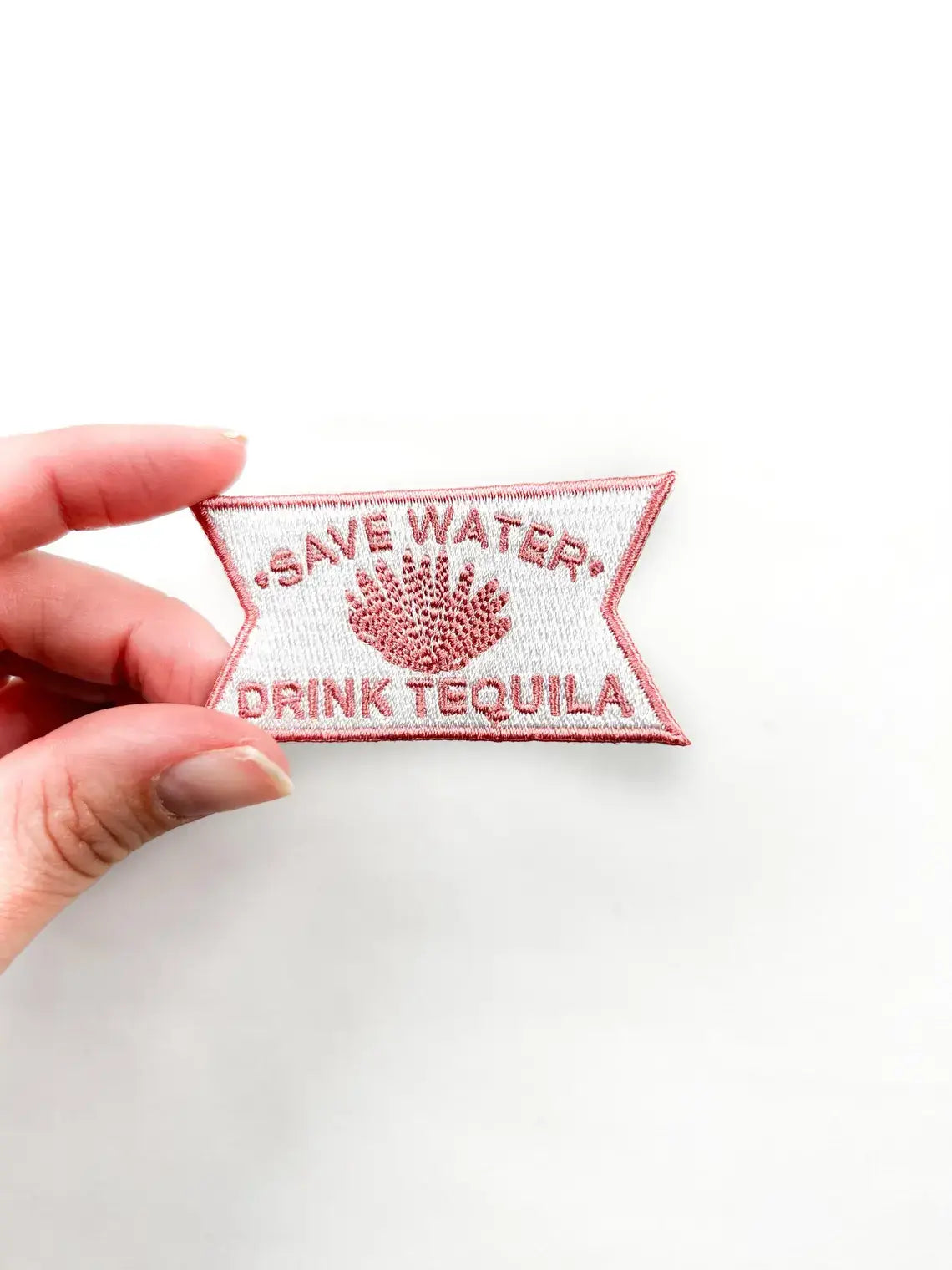 Save Water Drink Tequila Pink and White Iron-On Patch Bars