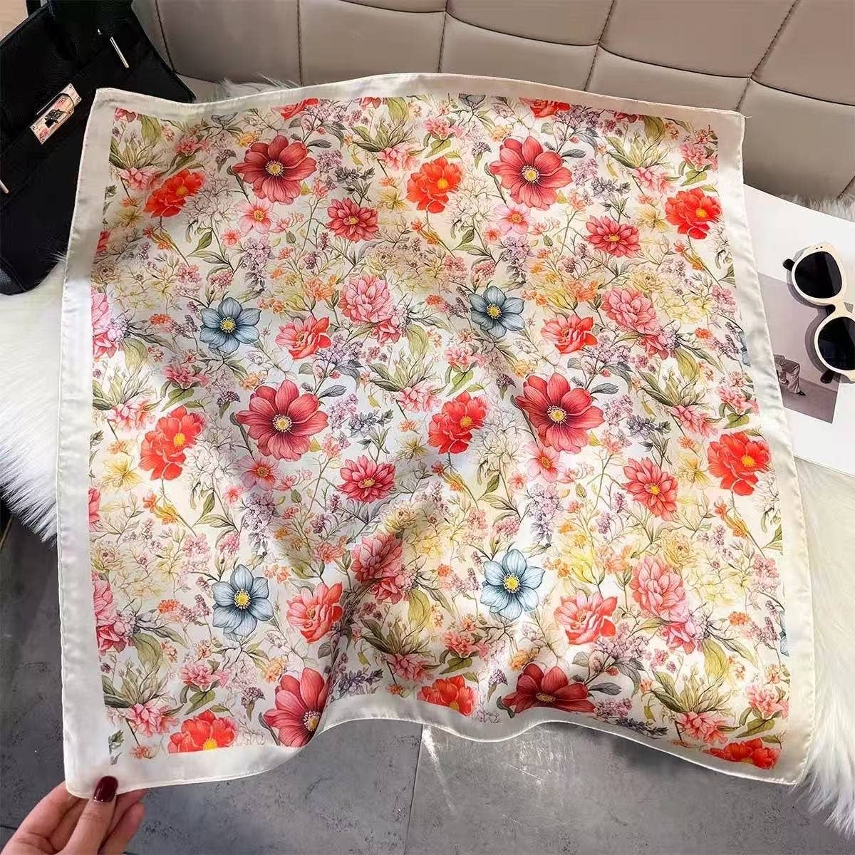 Garden Silk-Satin Scarf - Botanical Floral Bandana | 40SC720