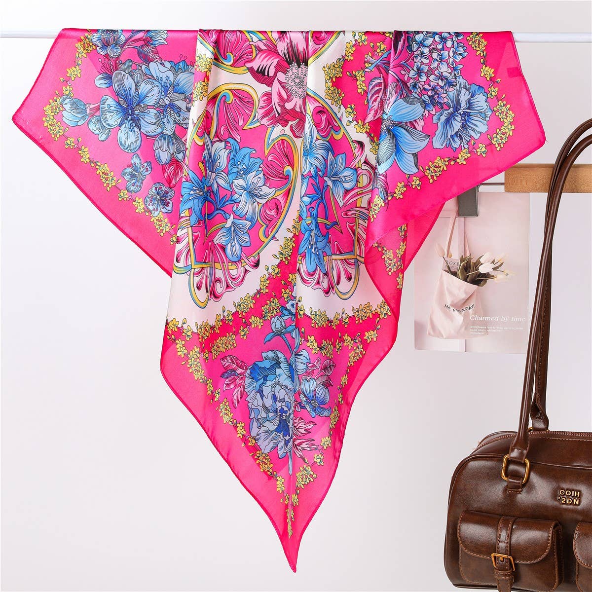 Vibrant Pink Floral Silk-Feel Scarf | 40SC705