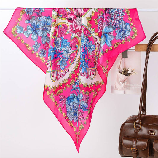 Vibrant Pink Floral Silk-Feel Scarf | 40SC705