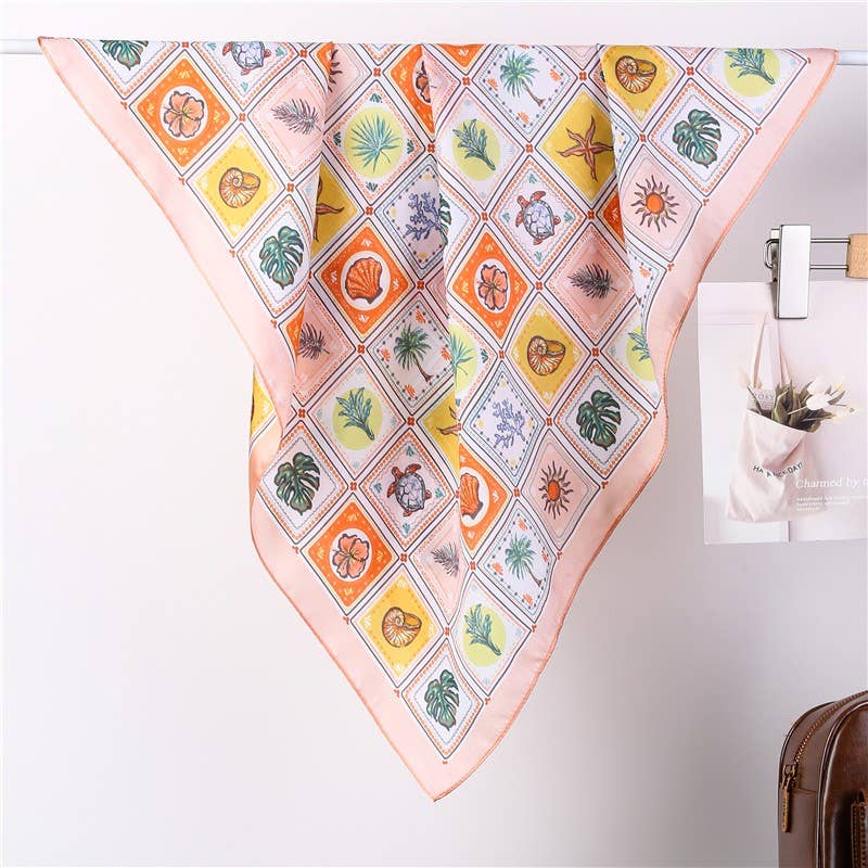 Nautical Shell & Palm Silky Feel Bandana Scarf | 40SC723