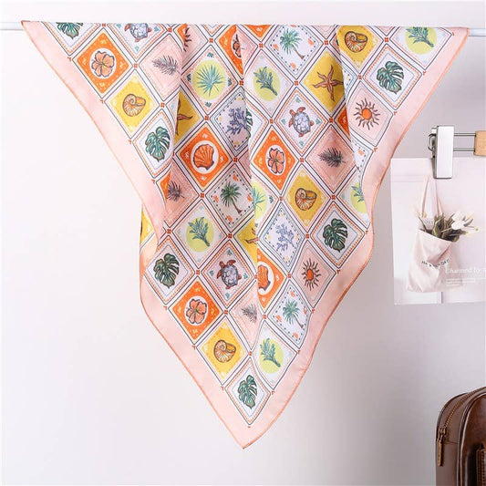 Nautical Shell & Palm Silky Feel Bandana Scarf | 40SC723