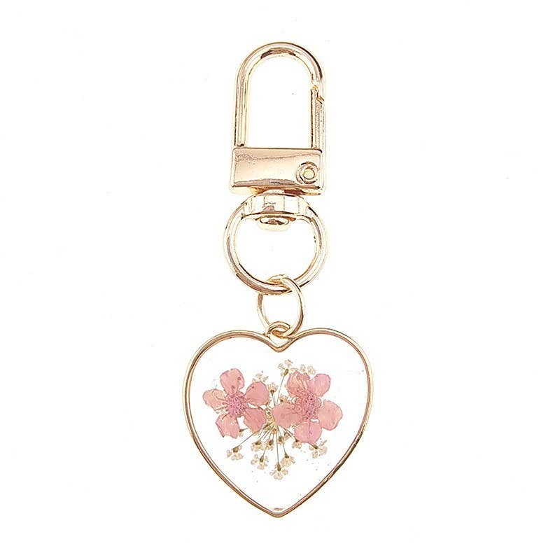 BAG CHARM-PRESSED DRIED FLOWER HEART ROUND | keychain